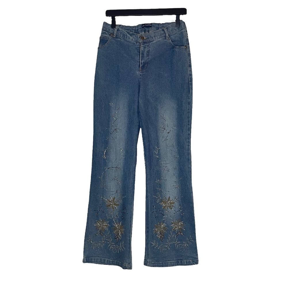Vintage 24 Karat Beaded Embroidered Wide Leg Jeans size 9/10